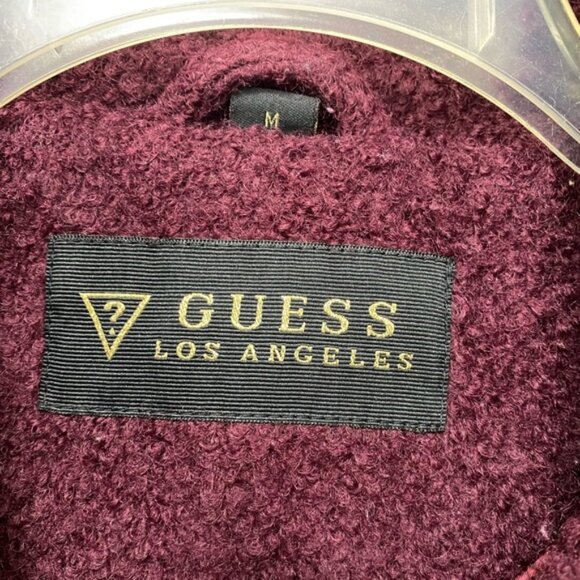 Guess‎ Los Angeles Fuzzy Pea Coat Wine Burgundy Size M - Picture 2 of 16
